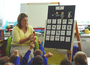 teachers using rhyme board